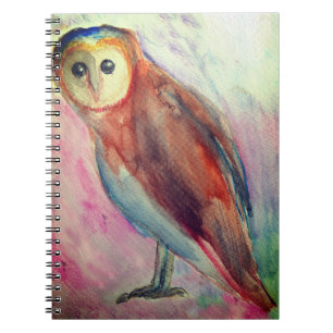 Caderno Espiral Coruja Desenho de Arte Watercolor