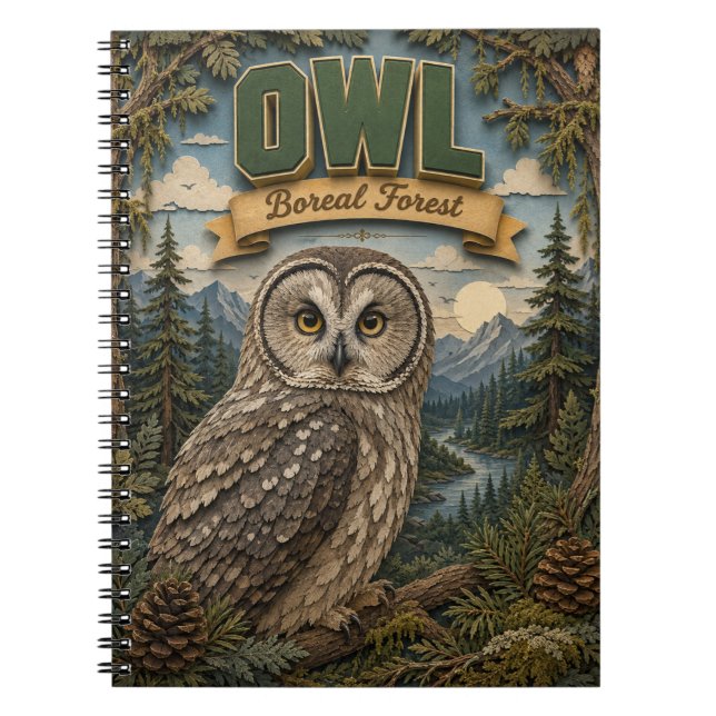 Caderno Espiral Coruja Floresta Boreal POPCUT (Frente)