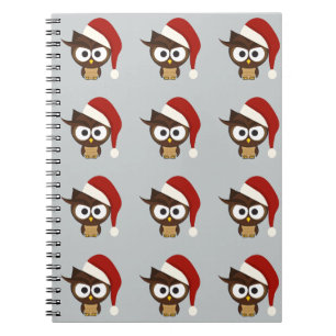 Caderno Espiral Coruja Irritada vestindo o Chapéu Santa