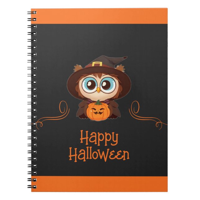 Caderno Espiral Coruja/Queda/Outono/Halloween/abóbora (Frente)