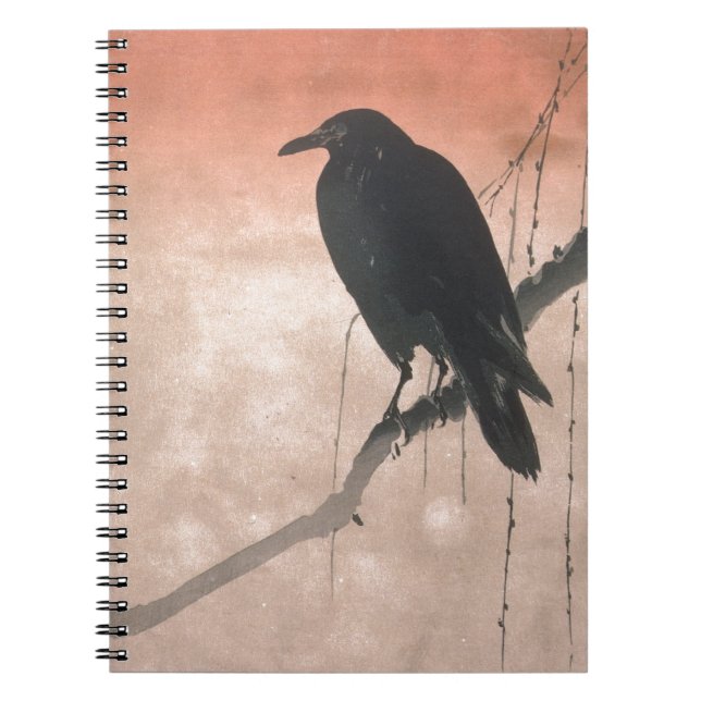 Caderno Espiral Corvo em um ramo do salgueiro (Frente)