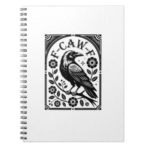 Caderno Espiral Corvo, F-Caw-F Pássaro Engraçado Estética Gráfica