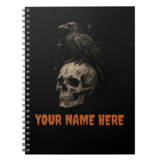 Caderno Espiral Corvo Gótico sobre Caveira Mistério Vintage .