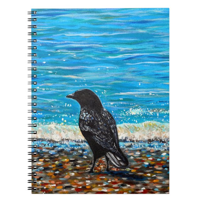 Caderno Espiral Corvo na pintura Beach 3 (Frente)
