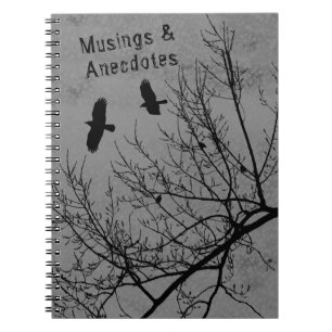 Caderno Espiral Corvos e Árvores Góticos Cinzas de silhueta pretas