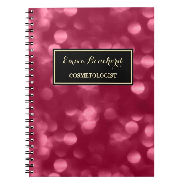 Caderno Espiral Cosmetólogo Elegante Luxe Bokeh Rosa Glamorous (Frente)