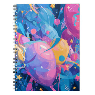 Caderno Espiral Cosmic Celebration: Abstract Floating Orbs and Sta