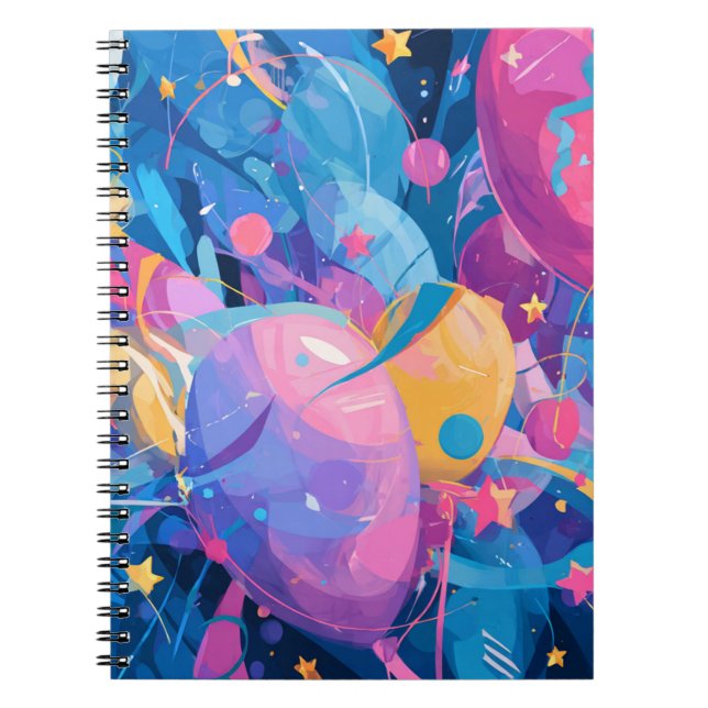 Caderno Espiral Cosmic Celebration: Abstract Floating Orbs and Sta (Frente)