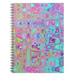 Caderno Espiral Cósmico, Abstrato, Aqua, Rosa Quente, Retro, Rippl