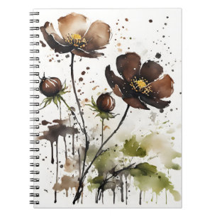Caderno Espiral Cosmo de chocolate - Flores em aquarela