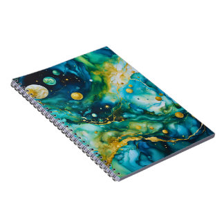 Caderno Espiral Cosmos Dourado de Álcool Verde Azul