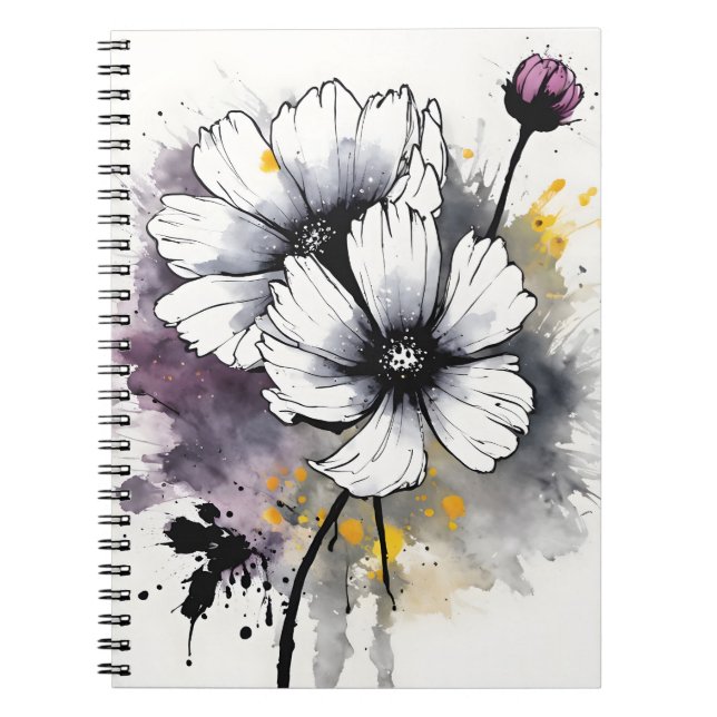 Caderno Espiral Cosmos - Flores aquarela (Frente)