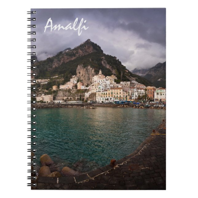 Caderno Espiral Costa Amalfi Picturesque, Itália, Cidade Costeira (Frente)