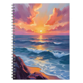 Caderno Espiral Costa Dourada | Pintura em Aquarela do Pôr do Sol 