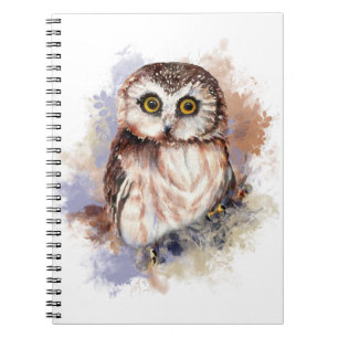 Caderno Espiral Cota Watercolor Owl Bird Nature art