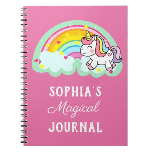 Caderno Espiral Cotovelo-arco-íris mágico cor-de-rosa