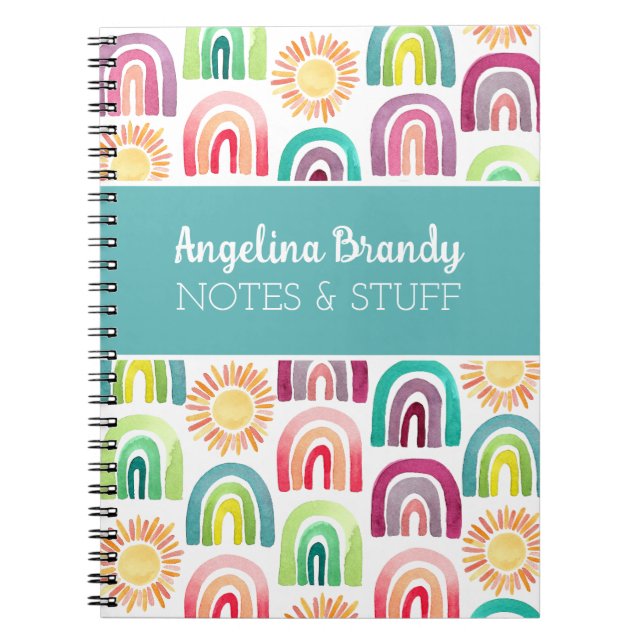 Caderno Espiral Cotovelo-cotovelo e sóis personalizados (Frente)