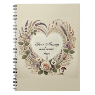 Caderno Espiral Cottagecore "Coração Floral e Cogumelos Selvagens"