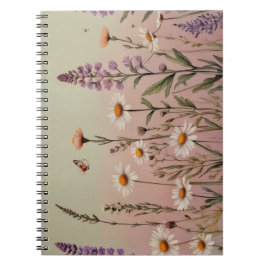 Caderno Espiral "Cottagecore Lavender and Daisy Floral Botanical 
