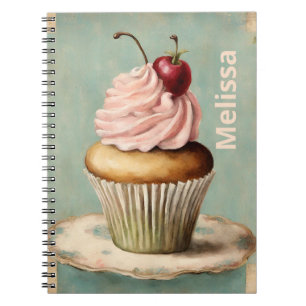 Caderno Espiral Cottagecore Vintage - Cupcake Rosa Francês