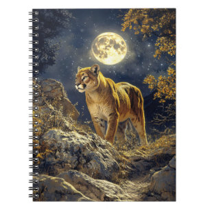 Caderno Espiral Cougar na Arte da Vida Selvagem à Lua