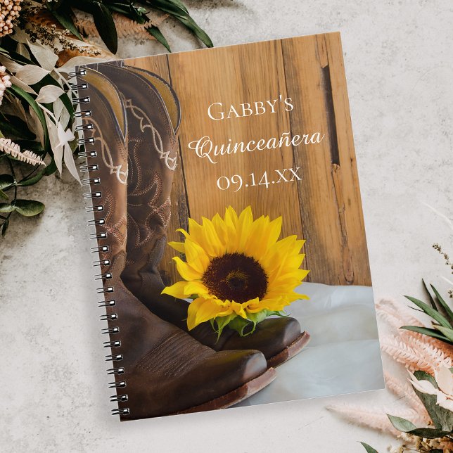 Caderno Espiral Country Sunflower Western Quinceañera Guest Book (Criador carregado)