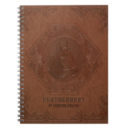 Caderno Espiral Couro castanho dintado com cabeça de cavalo