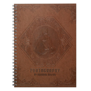 Caderno Espiral Couro castanho dintado com cabeça de cavalo