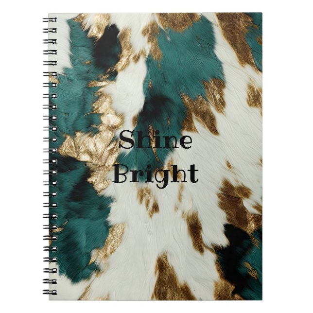 Caderno Espiral Couro de Vaca Branco Esmeralda Ocidental Dourado (Frente)