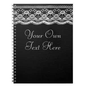 Caderno Espiral Couro e renda Pretos e Brancos