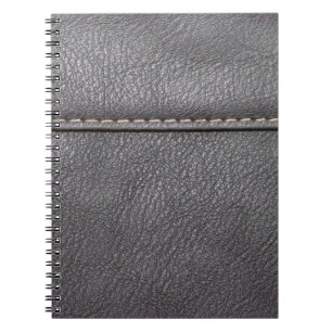 Caderno Espiral Couro preto, costurado com costura branca