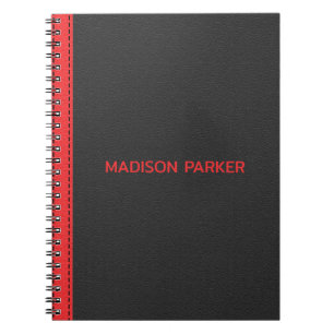 Caderno Espiral Couro Preto e Vermelho