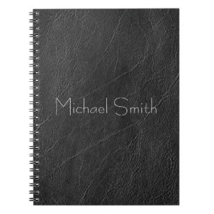Caderno Espiral Couro Preto Personalizado