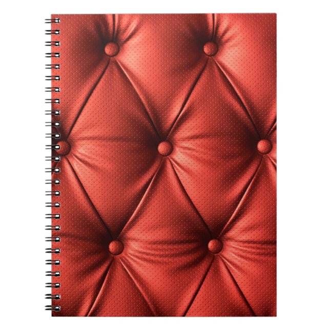 Caderno Espiral Couro Vermelho Texturizado: Fechamento Detalhado d (Frente)