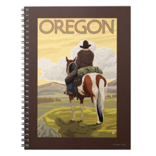 Caderno Espiral Cowboy na Poster de Viagens vintage Horseback