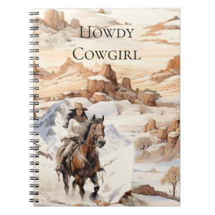 Caderno Espiral Cowgirl no Cavalo Sudoeste Ocidental