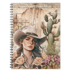 Caderno Espiral Cowgirl watercolor cactus rosa floral chic ocident