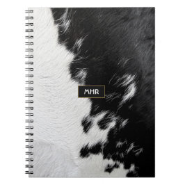 Caderno Espiral Cowhide legal do Monograma Branco e Preto