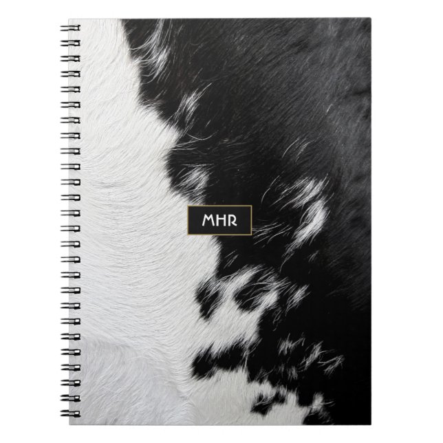 Caderno Espiral Cowhide legal do Monograma Branco e Preto (Frente)