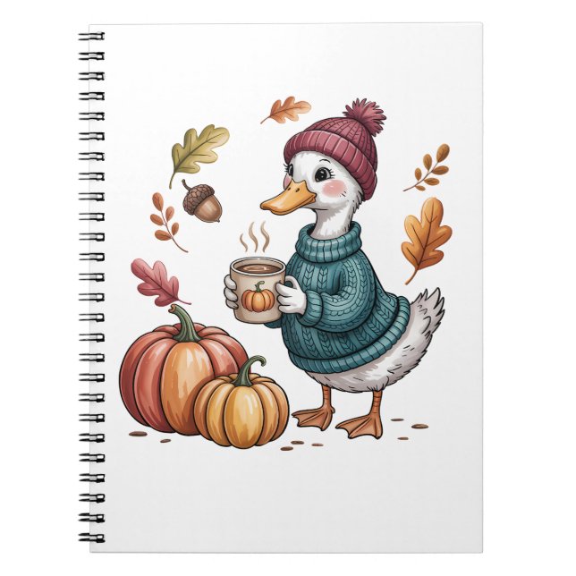 Caderno Espiral Cozy Pumpkin Café Goose Fall Art (Frente)