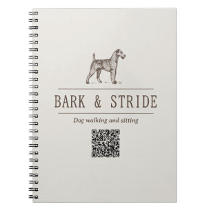 Caderno Espiral Crachá de código QR de passeador de cães com cordã