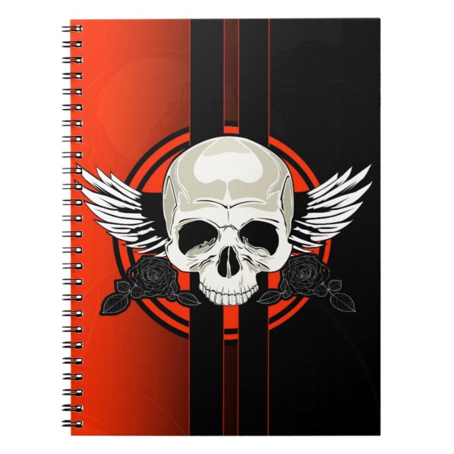 Caderno Espiral Crânio com Asas - LARANJA (Frente)