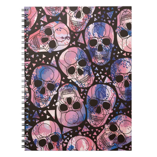 Caderno Espiral Crânio com ornamento poligonal. Halloween. Sem cos (Frente)