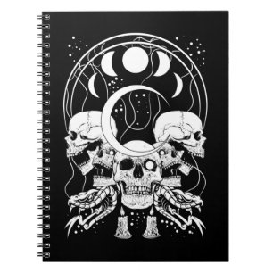 Caderno Espiral Crânio Crescente Gótico Fases da Lua Cobra