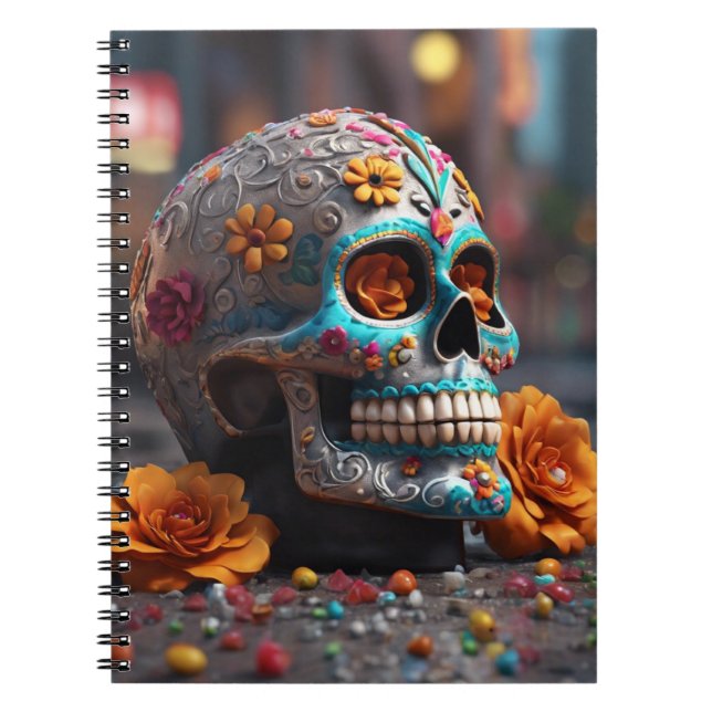 Caderno Espiral Crânio de Açúcar Turquesa (Frente)
