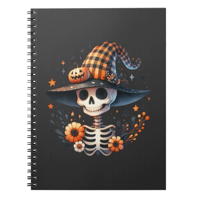 Caderno Espiral crânio de esqueleto dia das bruxas (Frente)