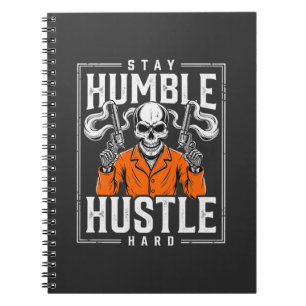 Caderno Espiral Crânio de Halloween Permaneça Humilde Trabalhe Dur