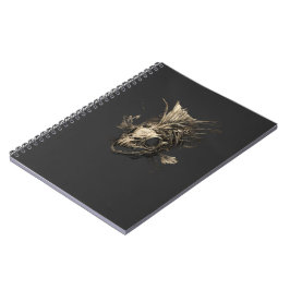 Caderno Espiral Crânio de Peixe Pré-Histórico Arte Sombria Grunge