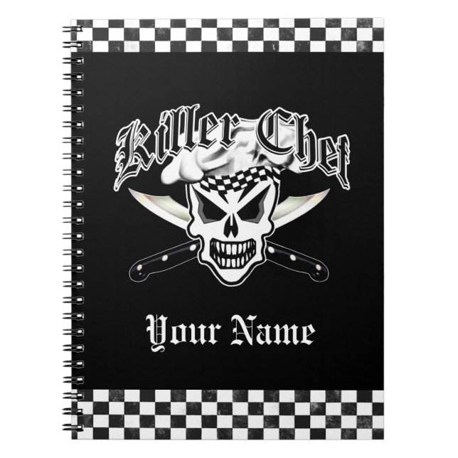 Caderno Espiral Crânio do cozinheiro chefe e facas cruzadas 2 do (Frente)