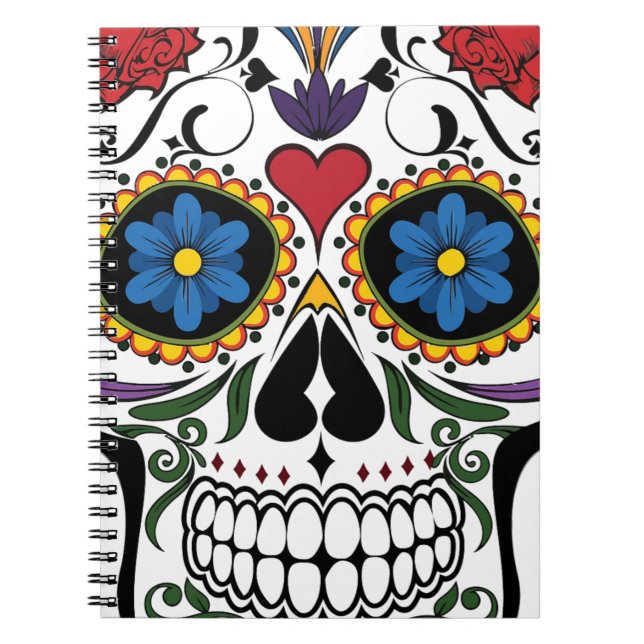 Caderno Espiral Crânio Floral Engraçado (Frente)